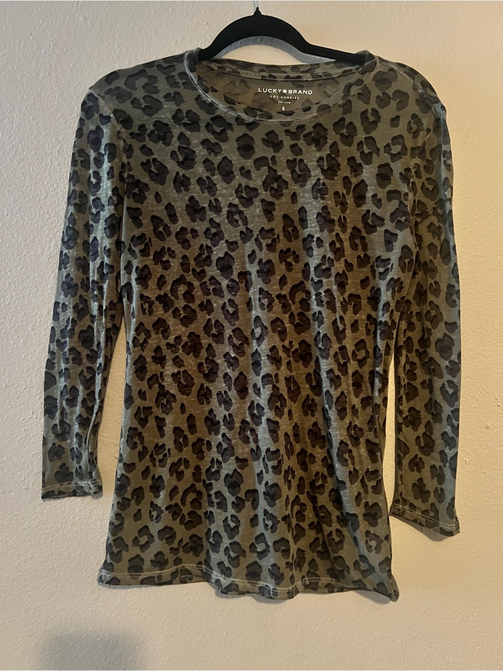Lucky Brand Olive Leopard Print Long Sleeve Tee